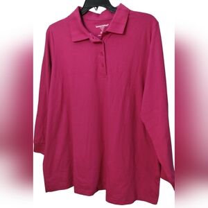 Plus Size Women Within Fuchsia Long Sleeve Polo Top